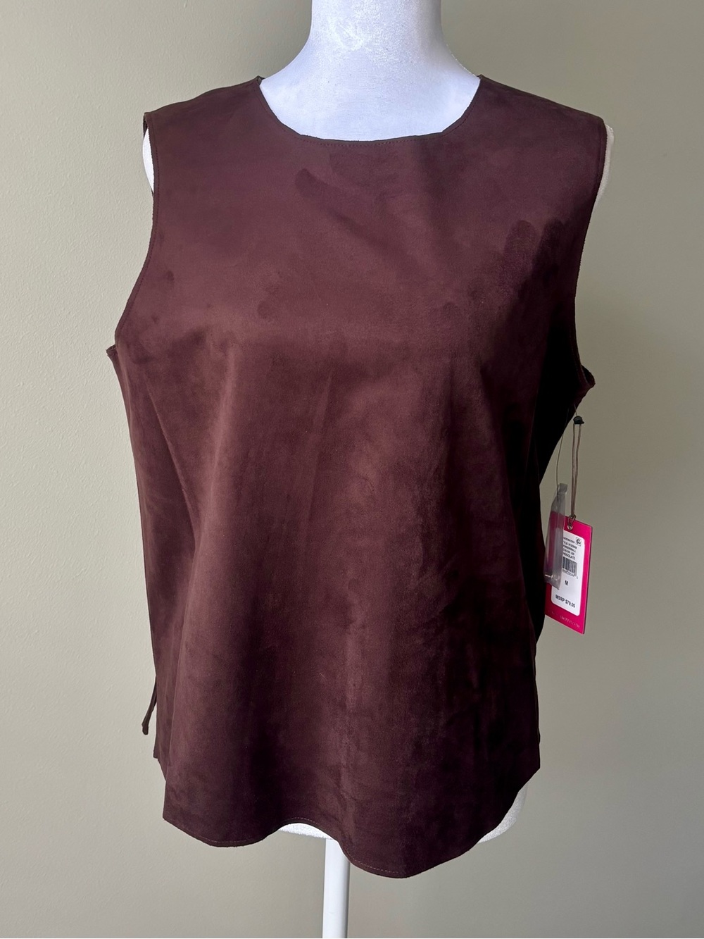 Vince Camuto Sleeveless Suede-Look Tank Top - Brown